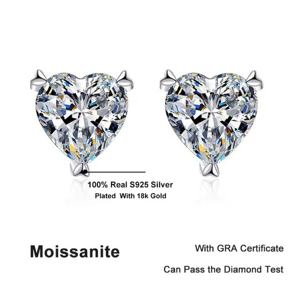 1 TCW Heart Shape S925 AAA+ CZ Stud Earrings - Picture 6 of 6